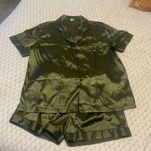Olive green satin pajamas